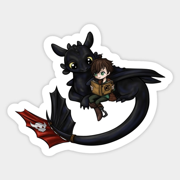 HTTYD - Chibi Hiccup and Toothless Fanart Sticker by smileycat55555
